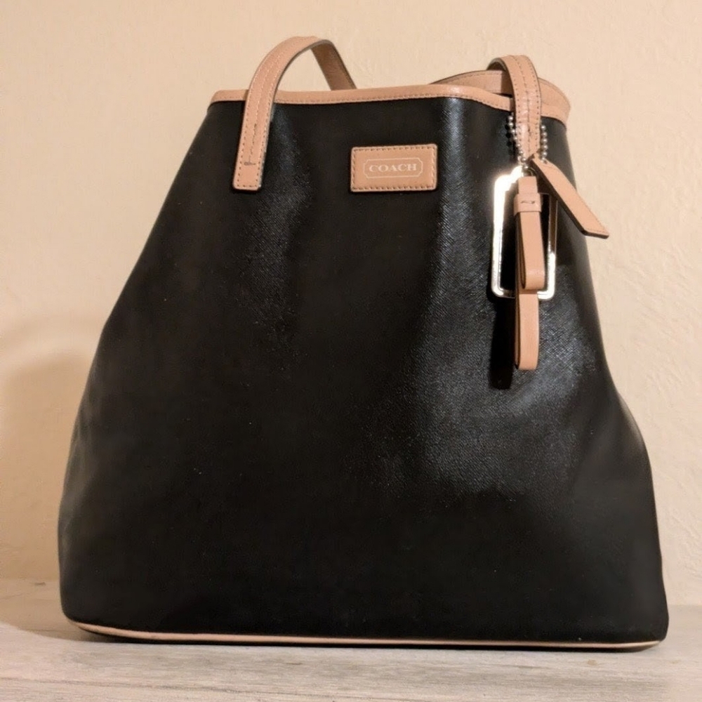 COACH Park Metro Black & Tan Leather Large Tote/Shoulder Bag #F24341 LG
